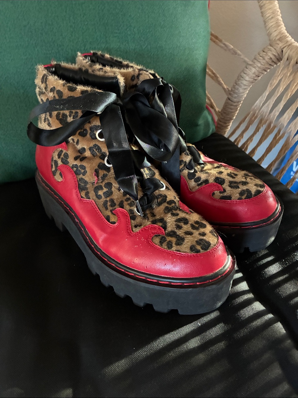 Dolls Kill Leopard Print Red Platform Boots